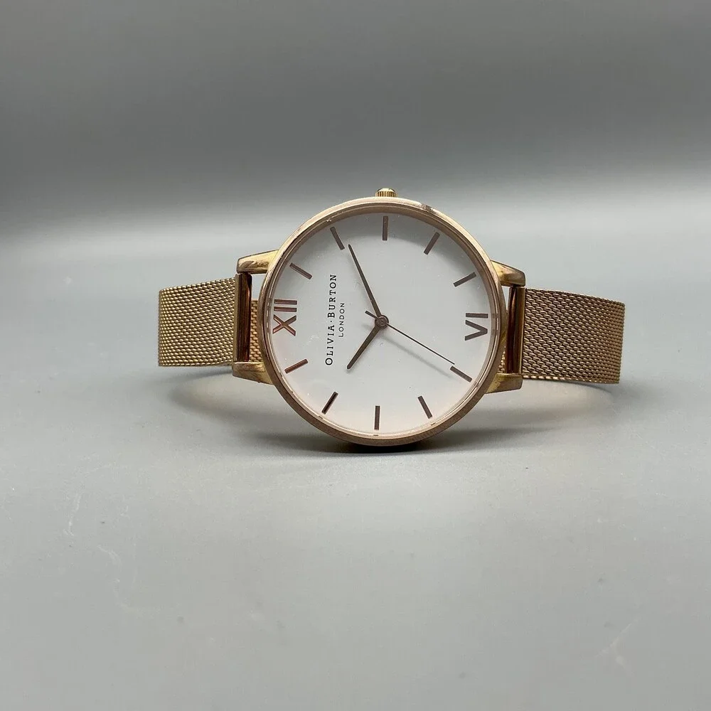 OLIVIA BURTON Rose Gold Mesh Bracelet Watch with White Dial